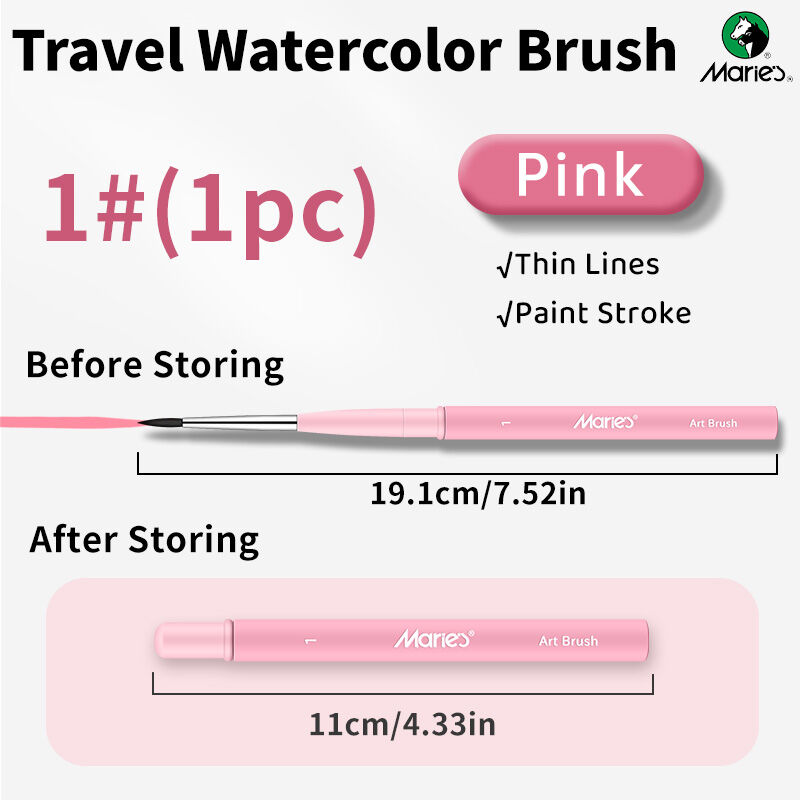 1pc Maries Travel Watercolor Brush ProfessionalHigh Quality Pink Paint Brush for AcrylicGouacheInkGift for Adults & Kids
