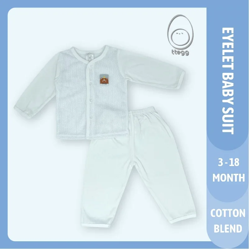 Eyelet Baby Suit/ Baju & Seluar Jaring Lubang "Long Sleeve + Long Pant"