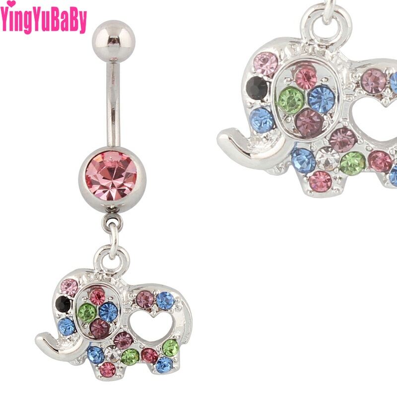 Cute Baby Elephant Belly Button Ring Medical Use Steel Thick Needle