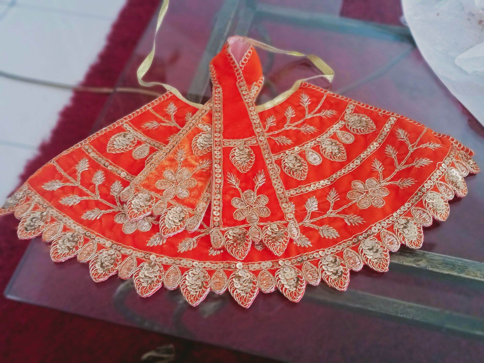 Amman Samy Pavadai Size 7 Valvet Material with Sequence and Gold Embroidery. 