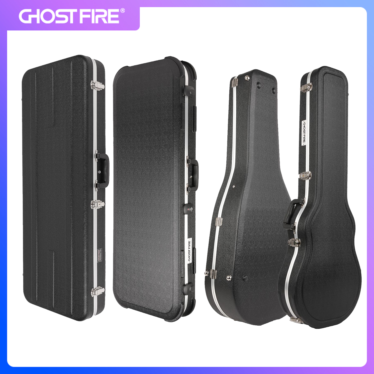 GHOSTFIRE Hard-Shell Electric Acoustic Guitar Flight Hard Case Super thick ABS Molded Case fit ST/TL, LP, Acoustic