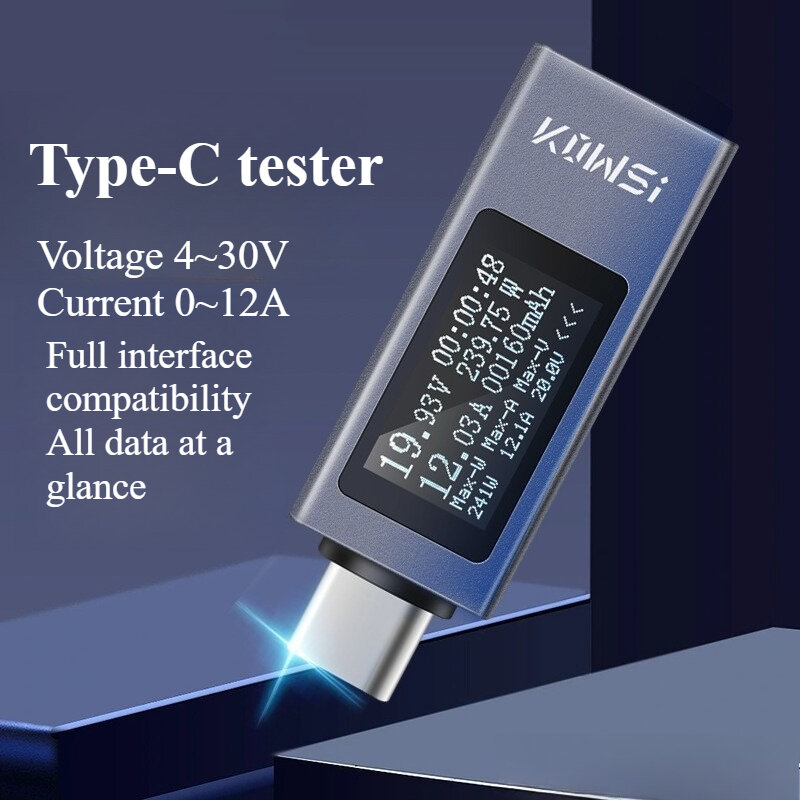 2-Pack USB Tester Type-C Voltmeter & Current Meter – 4-30V, 0-6.5A, Color Display, Supports QC/PD Fast Charging Protocols
