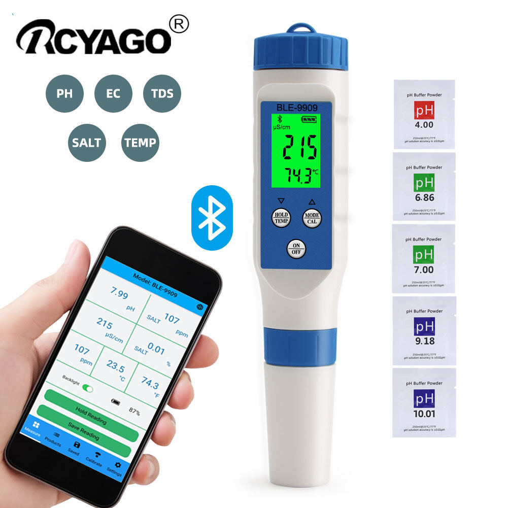 RCYAGO Bluetooth PH Meter, Digital PH Tester 0.01 Resolution High Accuracy  Water Quality Tester with Backlit LCD Display and ATC for Drinking Water