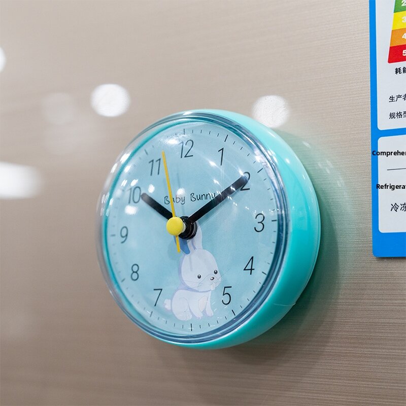 Creative Suction Cup Clock Waterproof Bathroom Kitchen Refrigerator Wall Sticker Clock Glass Material Toilet Decorative Hour Clock