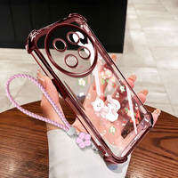 YBD Anti-fall Phone Case For Honor X9D X9C Magic 7 Lite Cartoon Pink Plush Cat Strap Woven Flower Hanging Rope