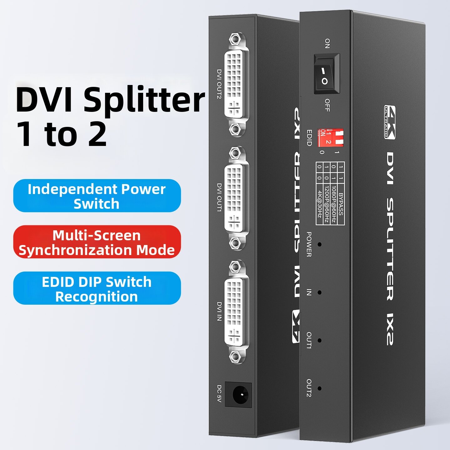 High Definition DVI Distributor 1 in 2 out Switcher Dual Output Screen ...