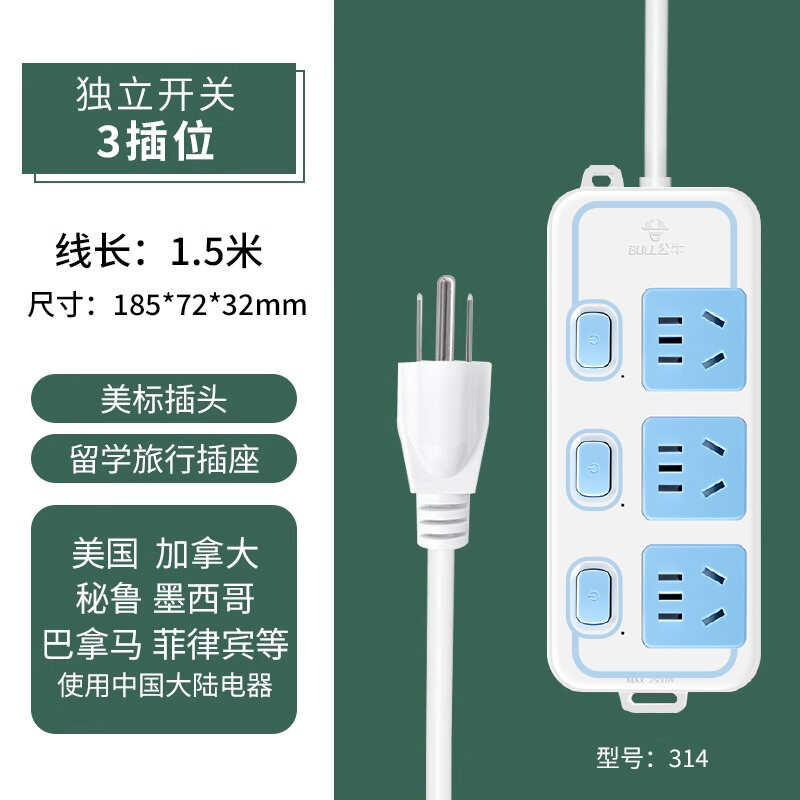 Bull American Plug Board American Standard Power Strip Canada Multi