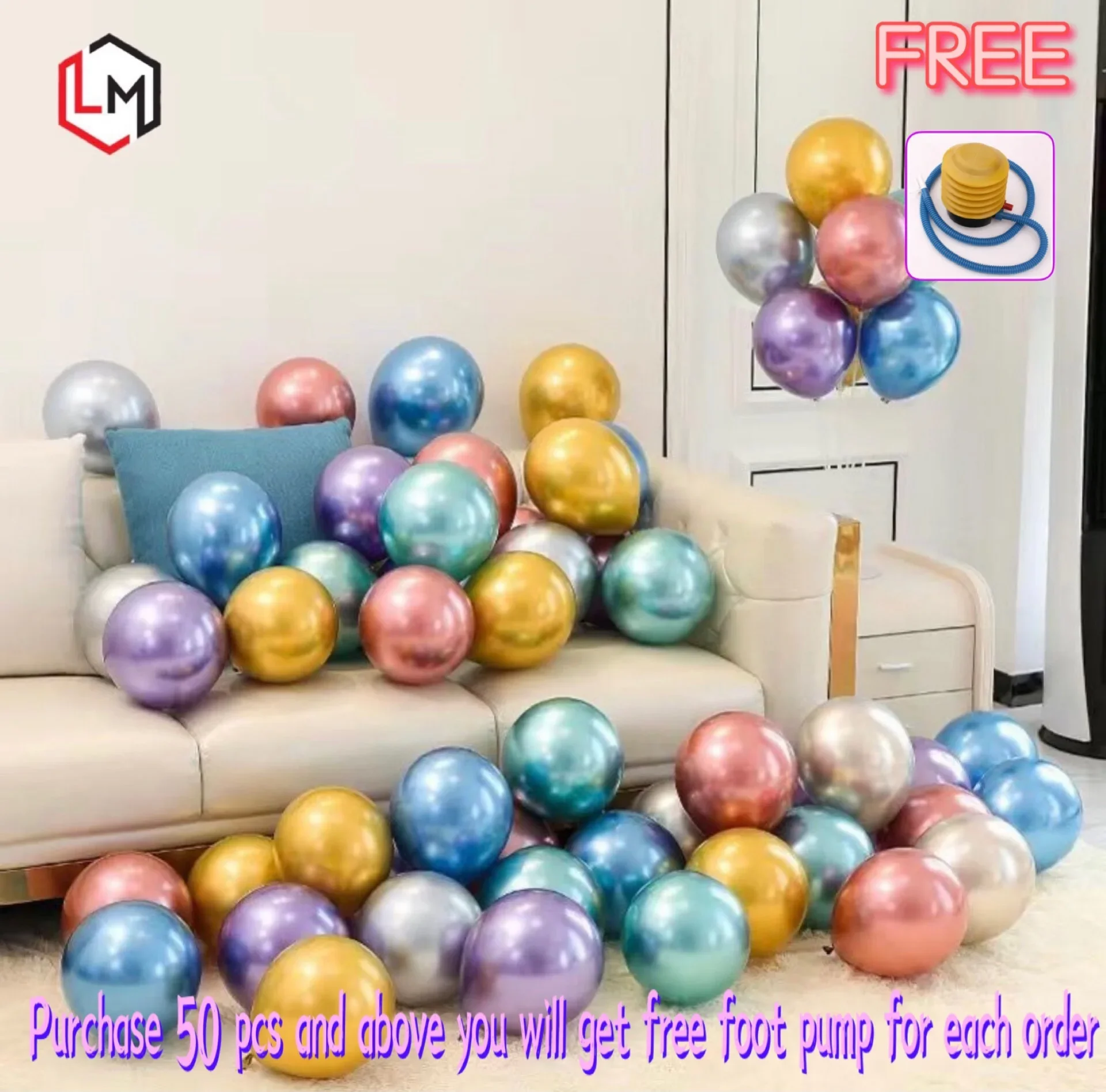 25/50 PCS 10 inches 1.8g Chrome Metallic Balloon Belon for Birthday Party Wedding Anniversary Decoration (Mixed Color)
