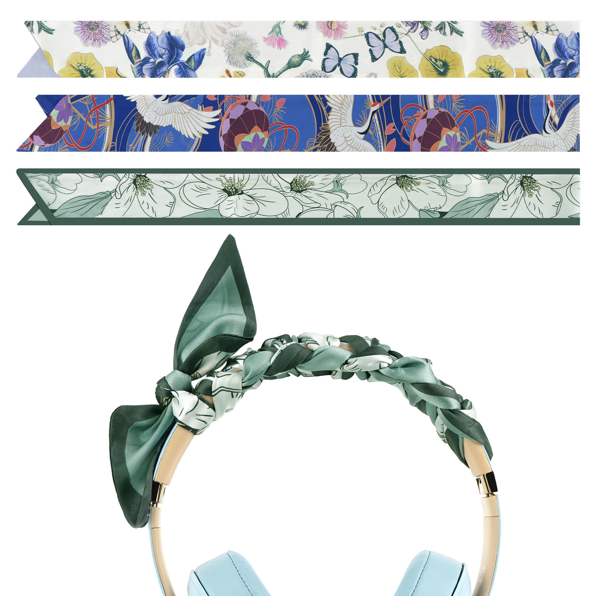 Geekria Silk Elegant Flowers Headband Cover for Sony WH-1000XM6, INZONE H7, H9, Studio 3, Studio Pro, Razer Kraken V4, V4X, V4Pro, Logitech G PRO Headphones (Colorful)