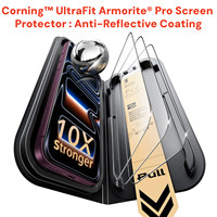 ESR iPhone 18 Pro Max แผ่นกันรอยหน้าจอ Corning™ UltraFit Armorite®️ Pro การดูดซับแรงกระแทก 10 เท่า เคลือบกันแสงสะท้อน แผ่นกันรอยเลนส์กล้อง iPhone 18 Pro Max Armorite® Pro