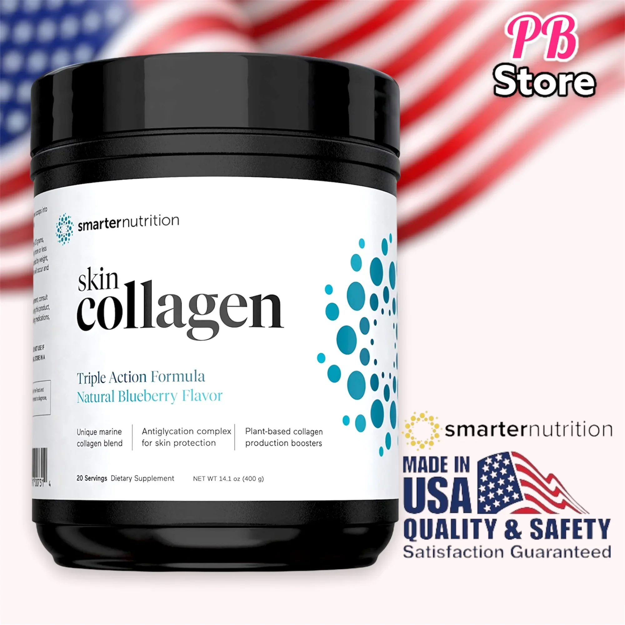 Smarter Nutrition Skin Collagen - Unique Marine Collagen Blend Type 1 with 10,036 mg per serving & Plant-Based Collagen Production Boosters