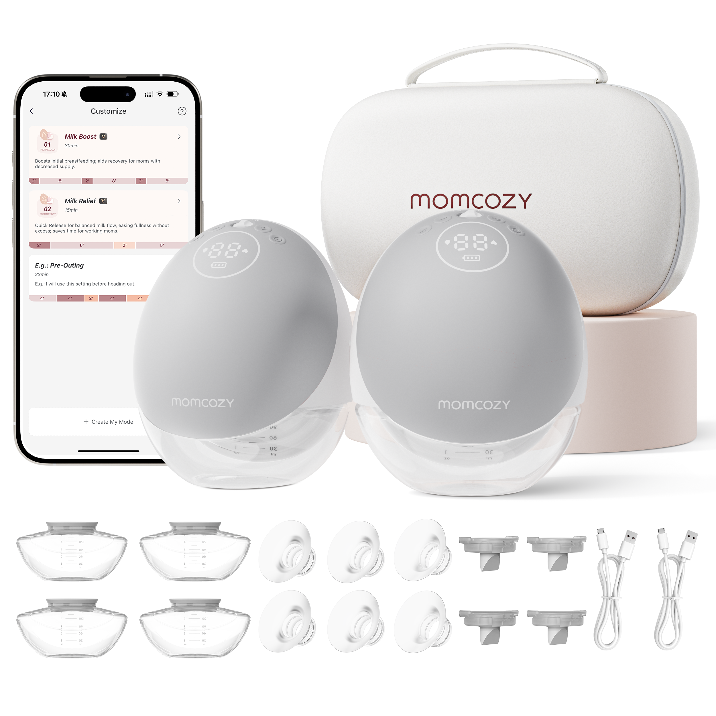 Momcozy ปั๊มที่ให้นมการไหลของโทรศัพท์มือถือ | อัพเกรด M9ไฟฟ้าและการควบคุมแอปโหมดส่วนตัวหลายโหมดและ15ระดับปั๊มนมแม่ที่สวมใส่ได้24มม.