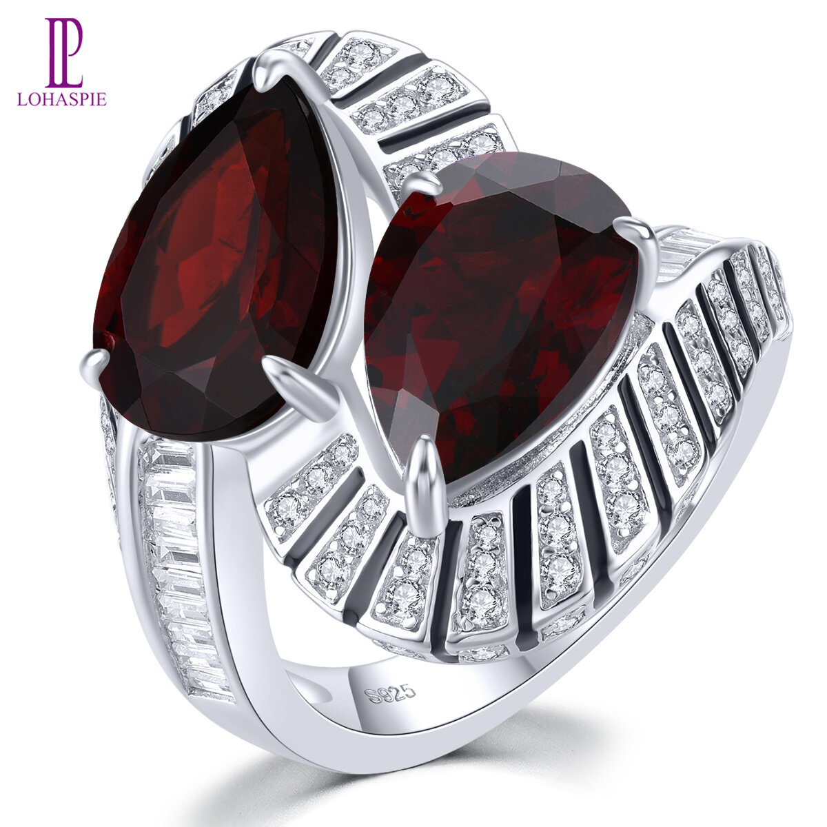 Lohaspie Jewelry Pure 7.2 Carats Solid Sterling Silver 925 Ring Original Natural Garnet Sky Blue Topaz Ring 925 Silver Ring With Color Stone Garnet Wedding Ring For Women Jewelry ราคา 2,113 บาท*ส่งฟรี