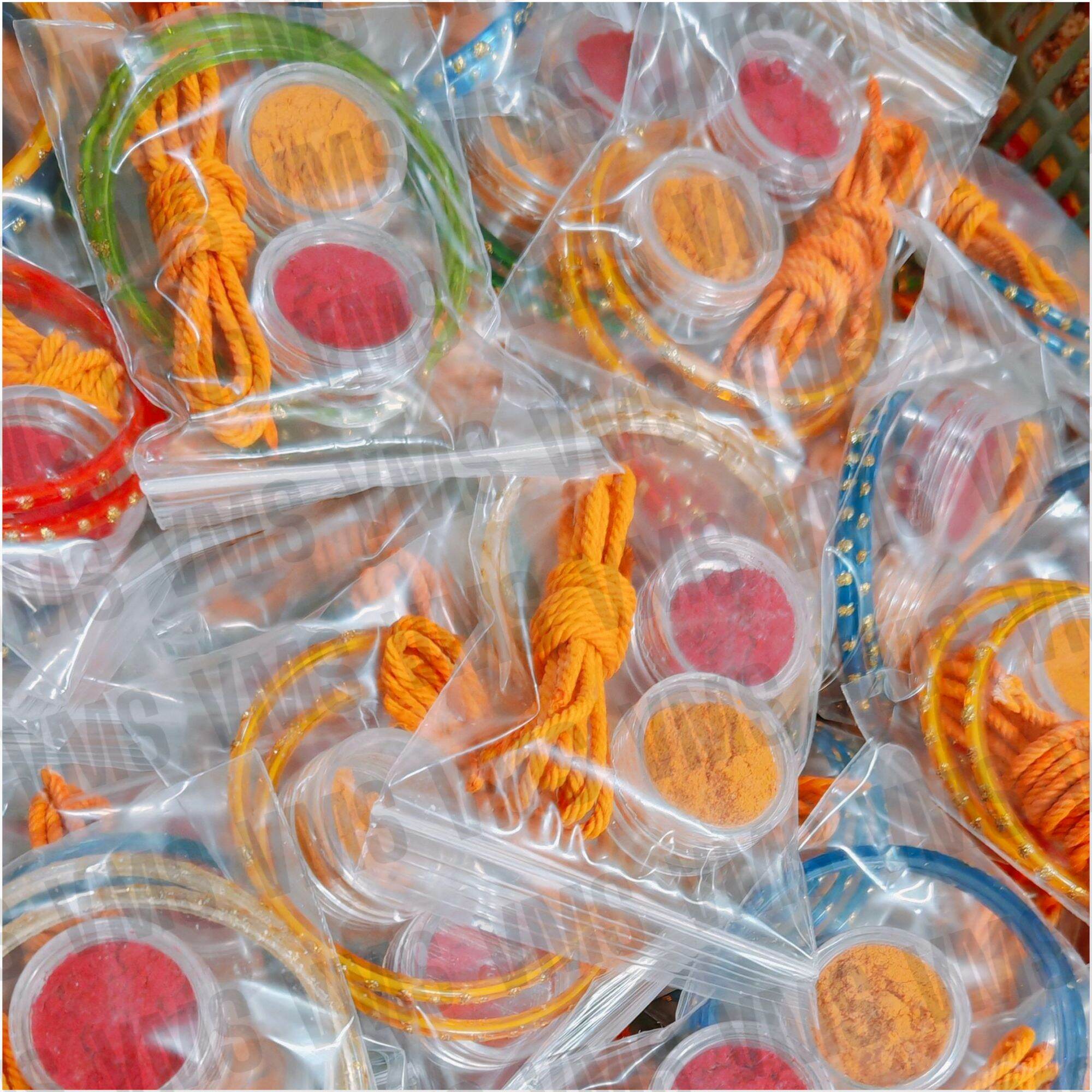 11sets Manjal Kungguman Set | Nalunggu Set with Manjal Kumkum Thali Kayiru Bangles 4in1 min 11sets Good Quality Manjal Kumkum refilled in reusable container as per shown in picture