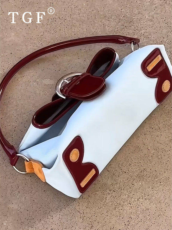 Color Block Knitted Leather Women's Handbag Underarm Bag Large Capacity Luxury Fashion Spring 2025 TGF Brand Soft Handle. 