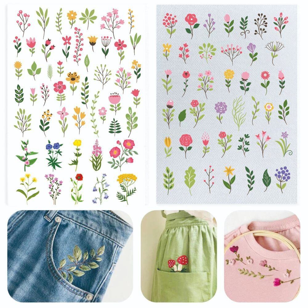 Color Printable Stick and Stitch Floral Embroidery Pattern Stitching Embroidery Paper Handmade Sewing Tool Water Soluble Paper