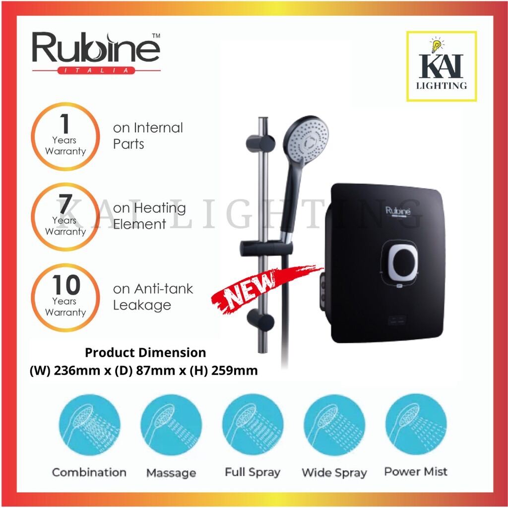 Rubine Cubo Instant Water Heater Non Pump (Carbon Black) 2021 Brand New