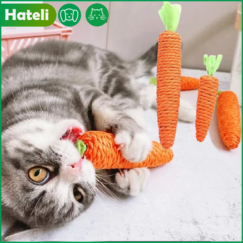 Hateli Carrot Cat Toy, Bite-Resistant Paper Rope, Clean Teeth, Interactive Plant-Based Cat Scratching Pad, Cat Chewing Training Toy, Cat Teething Toy, Toys for Cats and Kittens, Cat Feeding Bowl ราคา 82 บาท*ส่งฟรี