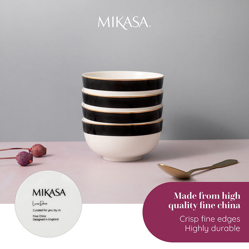 Mikasa Luxe Deco China Cereal Bowls, Set of 4 Round Bowls with Art Deco Pattern, 21cm, Soup Bowls for 4 and Dishwasher Safe ราคา 1,306 บาท*ส่งฟรี