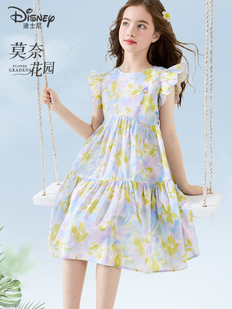 Princess Dress for Girls Summer Cotton Thin Style Medium And Large Children's Skirt New Arrival Disney Floral Print Fresh Style Harga  142 Ringgit*Penghantaran Percuma