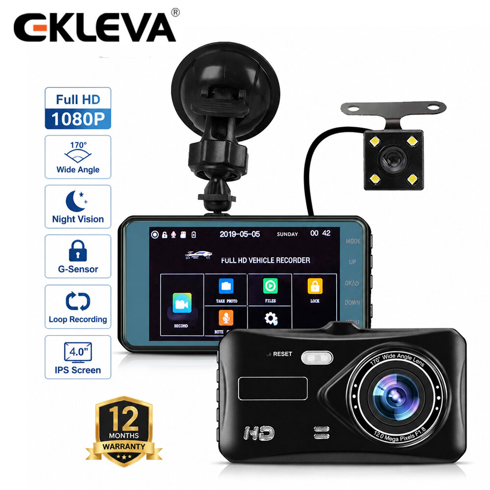 EKLEVA Dual Lens Dash Cam 4-Inch Touch Screen Car Video Recorder Full HD 1080P G-Sensor Dashcam with Rear View Parking Reverse Camera Giá 684,187 Đồng*Miễn phí vận chuyển