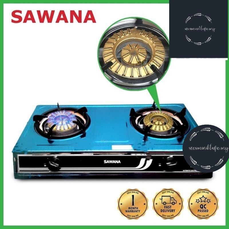 Sawana SH638 Automatic Double Gas Stove Dual Burner Stove Japan Technology Stove Dapur Gas
