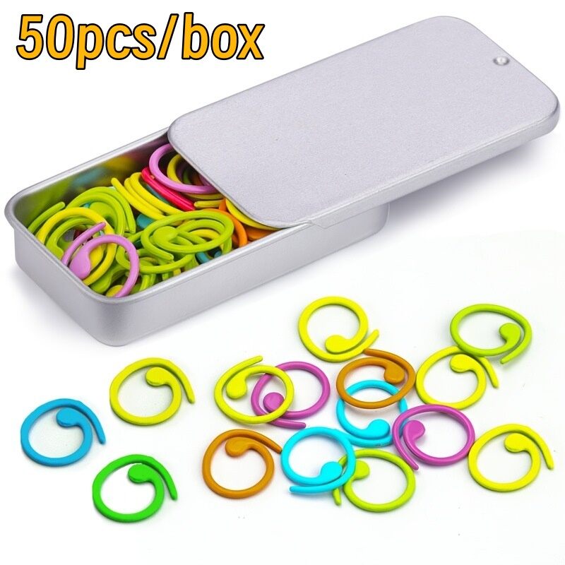 50Pcs Colorful Crochet Stitch Markers Kit Metal Crochet Stitch Markers for Crocheting Clothing Tag DIY Craft with Storage Box