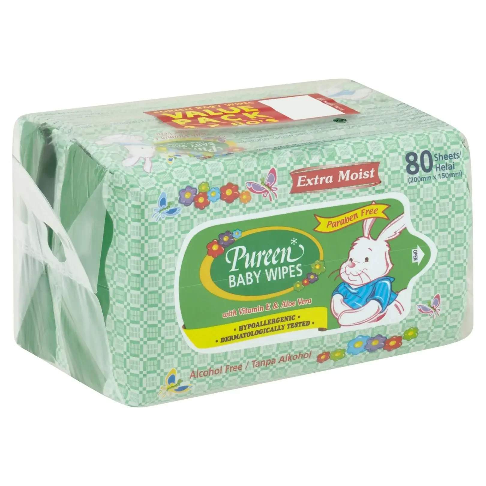Pureen Baby Wipes Hypoallergenic Value Pack (2x80wipes)