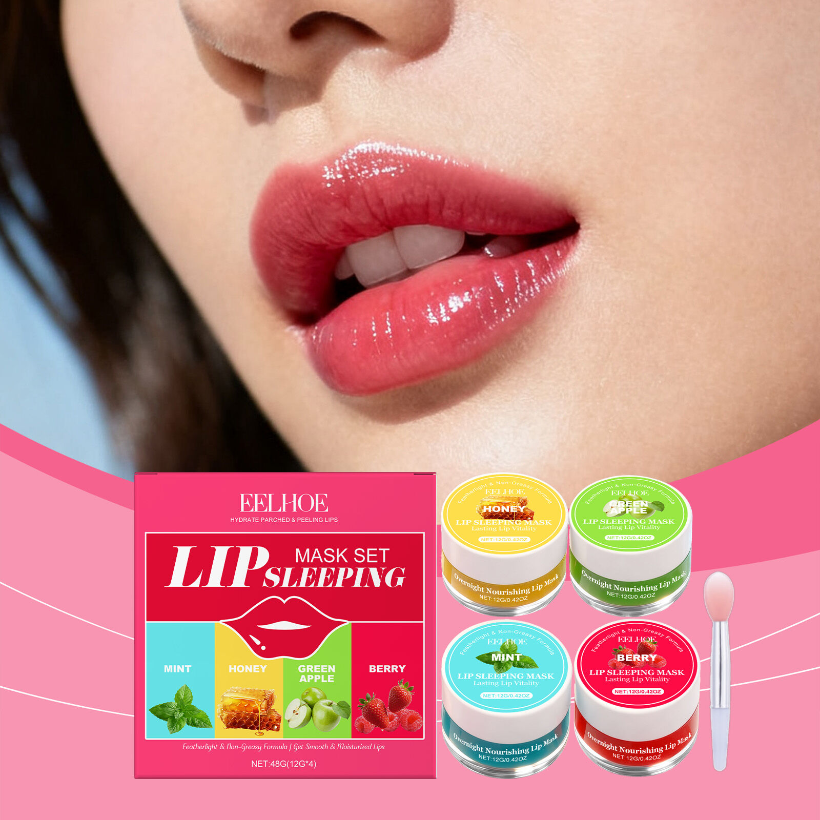 Eelhoe giữ ẩm Mặt nạ môi đêm ngủ chăm sóc môi bảo trì mất dần viền môi làm giảm lipitis chăm sóc môi sản phẩm 4pcs
