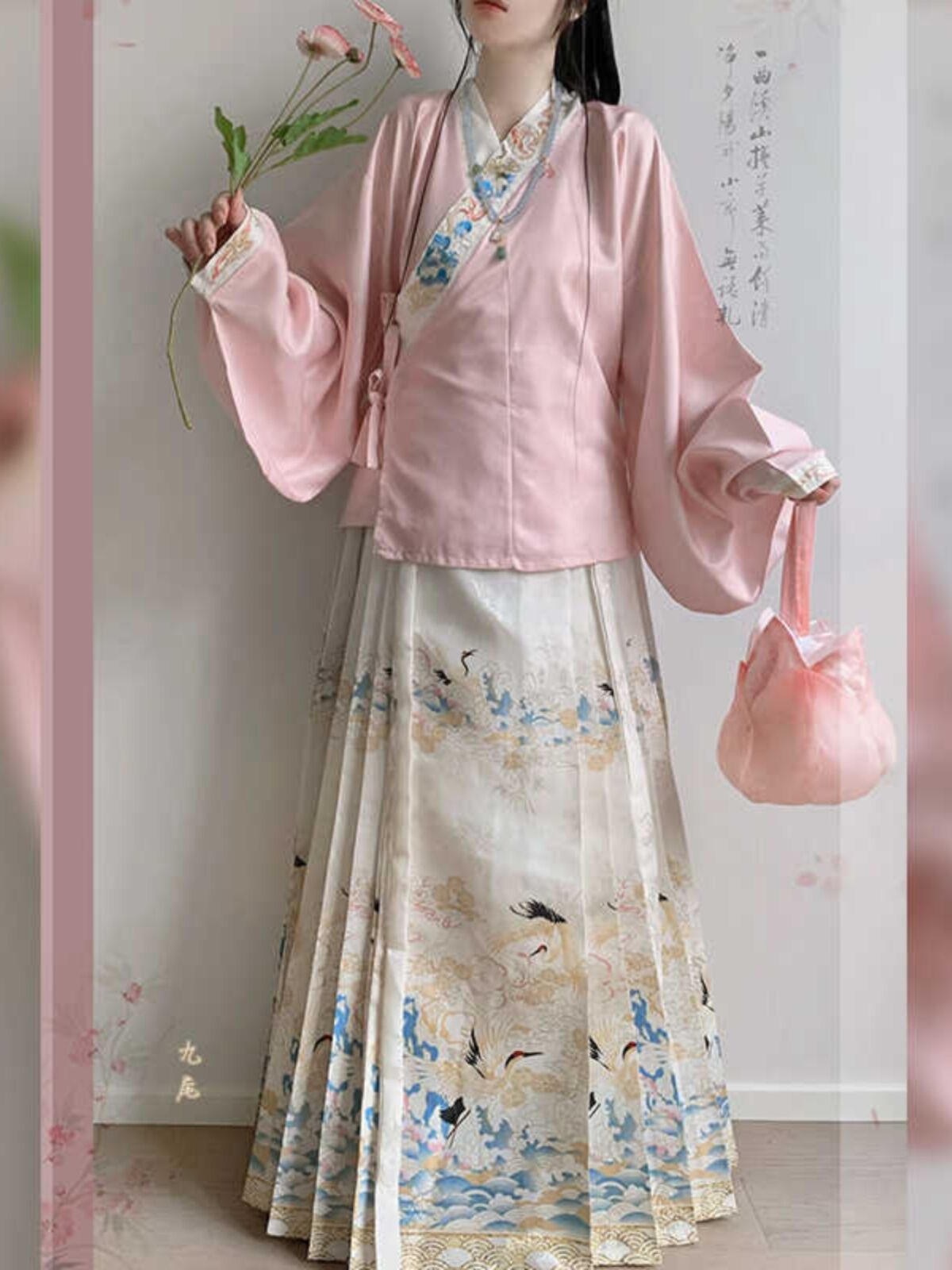 Original Spring Wind No Word【 Crane Drifting 】Ming Dynasty Hanfu Embroidery Women's Short Shirt Sleeve Horse Tail Skirt Autumn Winter