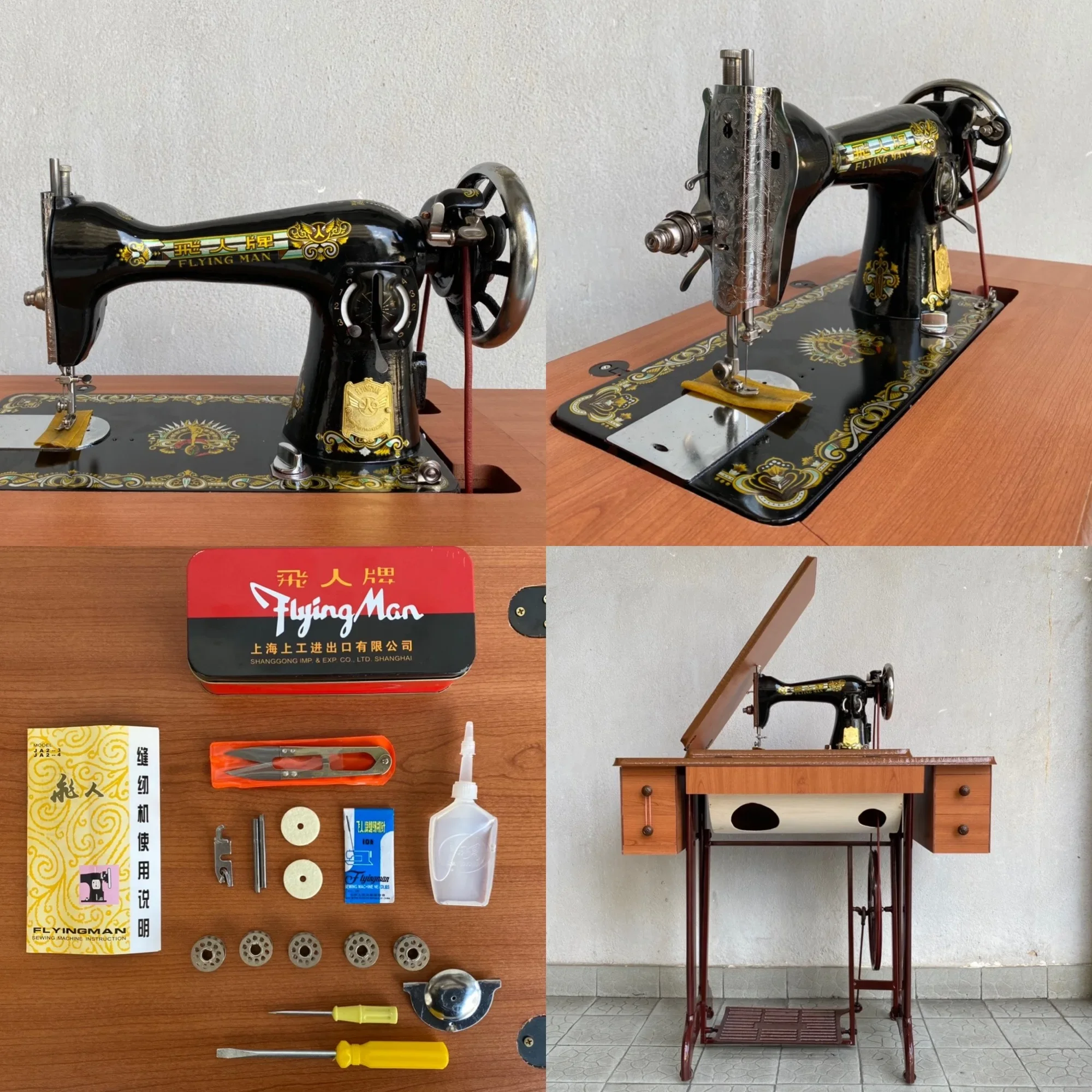 Mesin Jahit Kepala Hitam FLYINGMAN Original (Kepala,Meja,Kaki) / Original FLYINGMAN Vintage Black Head Sewing Machine
