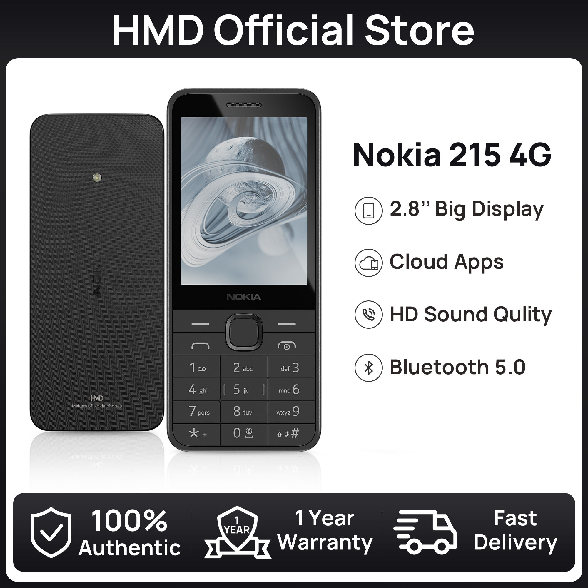 【Official Store】Nokia 215 4G Keypad Basic Feature Phone 2.8" Big Screen FM Radio Cloud APP Long Standby Big Buttons Type-C Charging MP3 Player Speed Dial 1 year warranty 100% Official Authentic Harga  209 Ringgit*Penghantaran Percuma