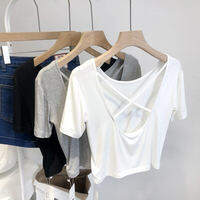 Backless Crossed Sport Casual T-Shirt Short Yoga Top