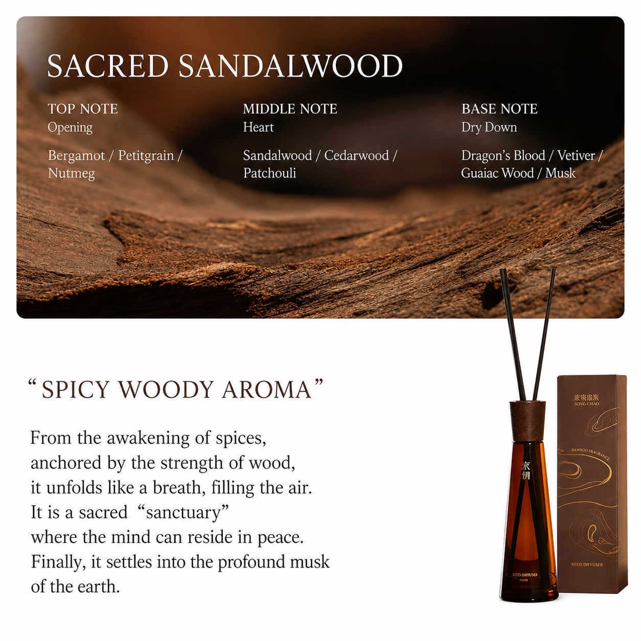 【SongChao】 Muji Sanxun Reed Diffuser Woody Home Fragrance with Rattan Sticks for Bedroom Living Room Office Decor Gift
