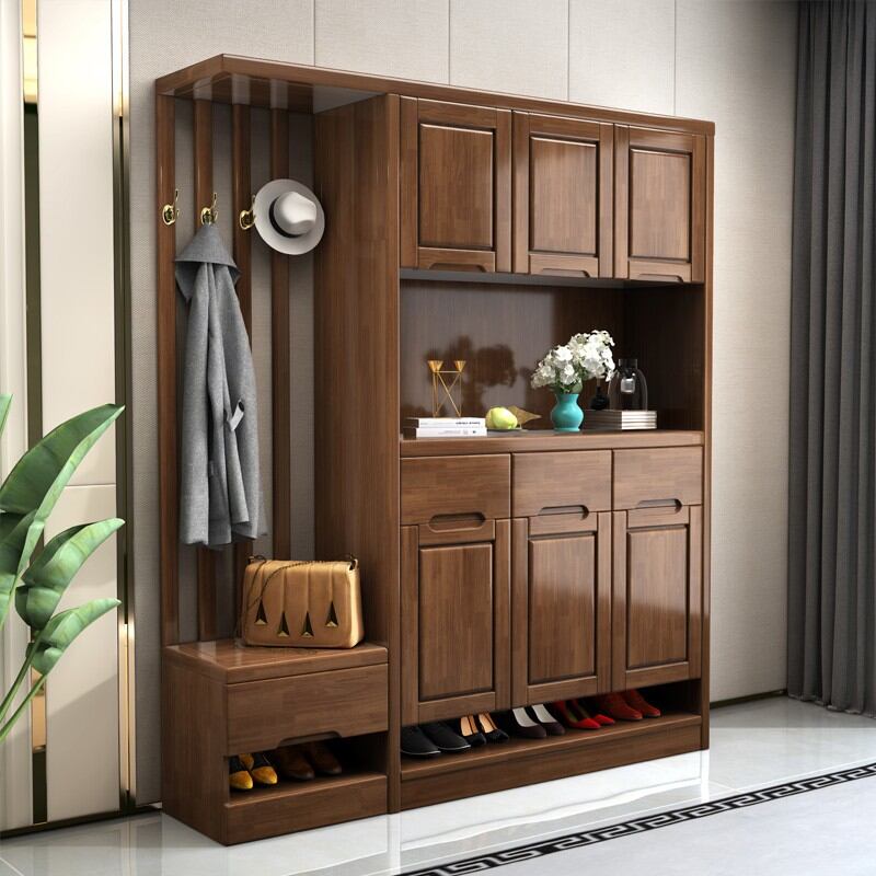 Emperor Luo Man's Family Minimalist Modern Rubber Wood Shoe Cabinet Integrated Home Entrance Wall-Mounted Sitting Room Large Capacity with Clothes Hat Rack Harga  3,207 Ringgit*Penghantaran Percuma