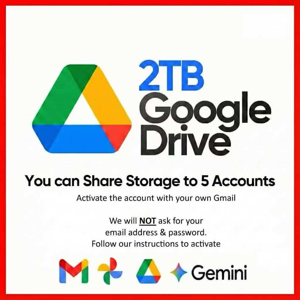 Google Drive 2TB Free Share to 5 Gmail | Family G-One | Private Own Account Harga 199 Ringgit*Penghantaran Percuma