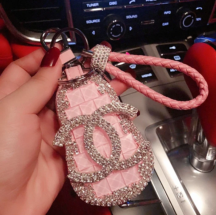 Luxury Universal Car Key Bag Diamond Set Women's Car Key Protective Case Key Rope Buckle Pendant Furry Ball for Men