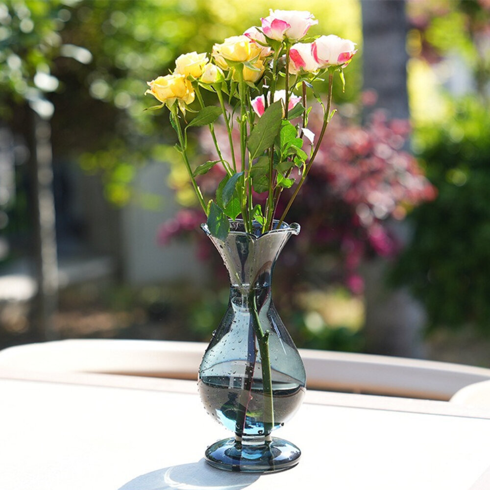 Vase en verre transparent coloré style français pour fleurs_voghion.com