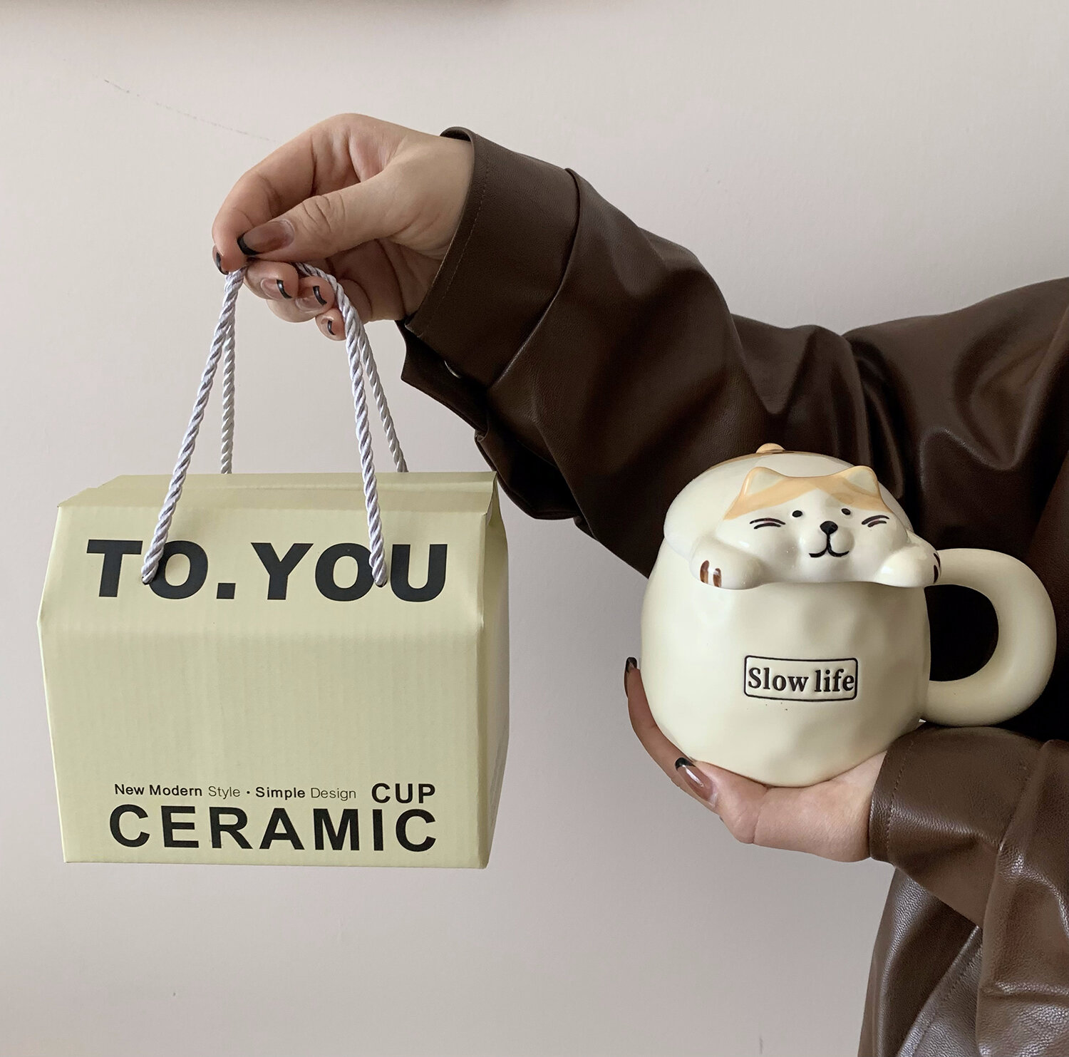 Cute Ceramic Coffee Mug Cartoon Solid Color Daily Drinkware Gift_voghion.com