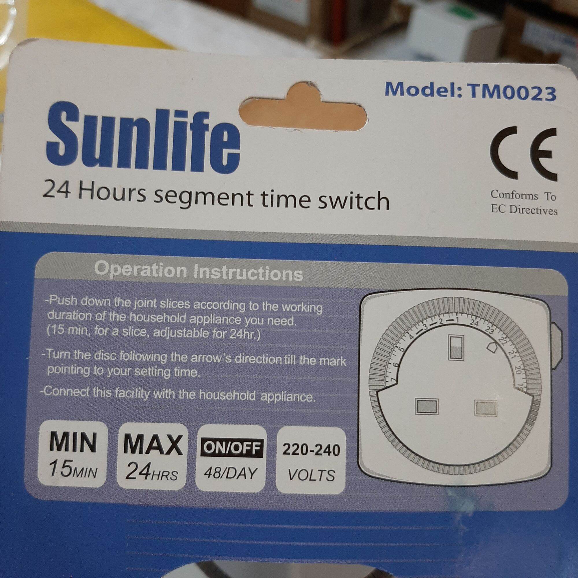 (SIRIM) Sunlife 24 hour segment time switch TM0023 13A plug in timer 24hour programme timer 24H timer 3 pin plug in timer. 