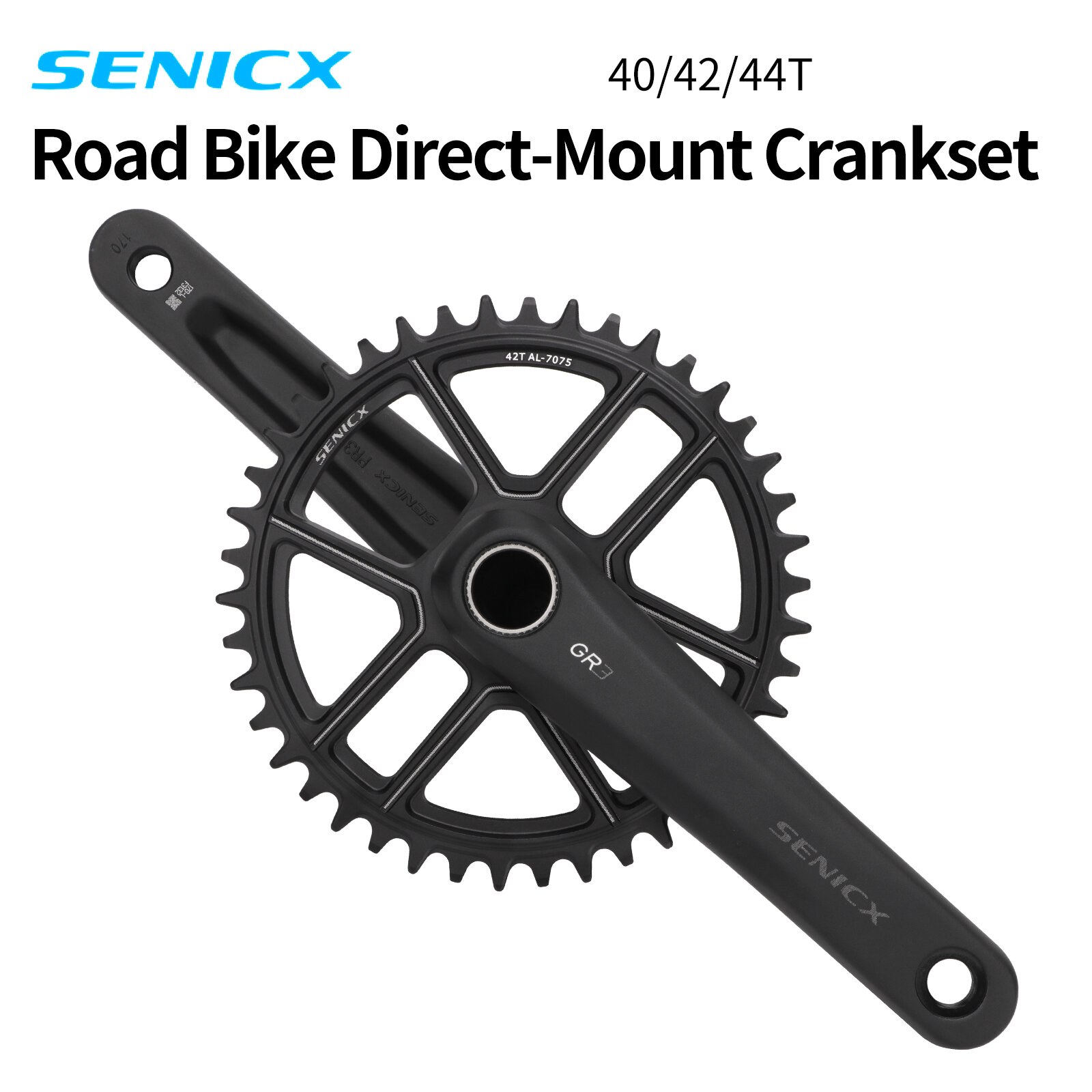 Senicx xe đạp đường trường đĩa răng lớn xe đạp đường trường gxp đĩa răng thẳng rỗng Crank chiều dài chân 170mm đĩa răng tích cực và tiêu cực có thể làm cho chuỗi ổn định 24mm trục trung tâm + 40T 42T 44t tương thích 10 11 12 tốc độ SENICX-FC-GR3