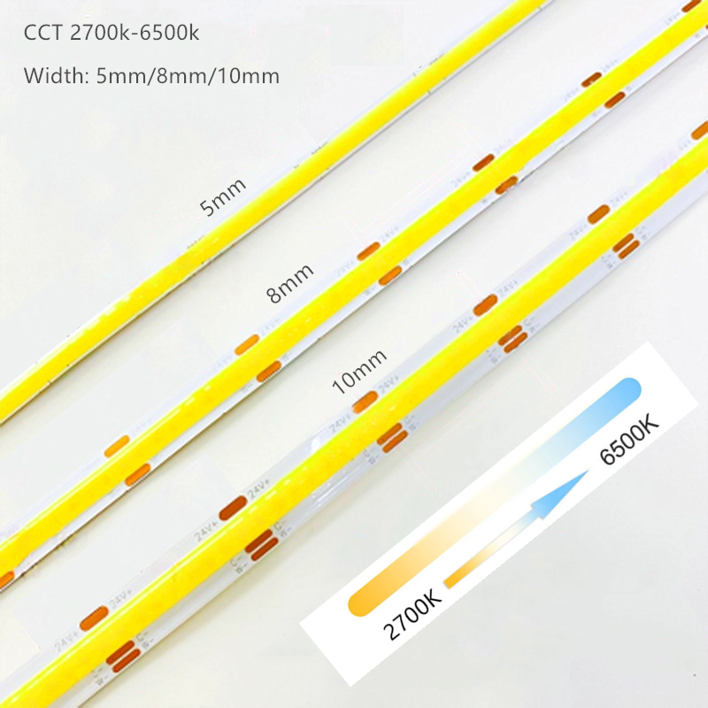 twinkle star | 12V 24V DC CCT COB LED Strip Light 2700K to 6500K Color-Changing LED Tape Linear Double Color RA90 Dimmable Ribbon 5mm 8mm Width