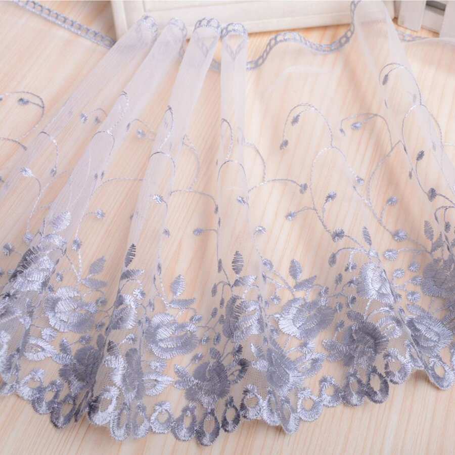 1Yard Colorful Embroidery Lace DIY Ladies Wedding Dress Clothing Fabric Cradle Home Textile Sofa Trim 25CM Wide