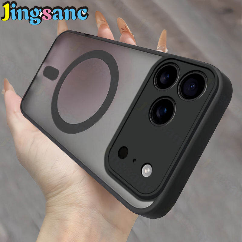 Jingsanc New Wireless Charging Phone Case For iPhone 17 Pro Max Air 17 Pro 17 16e 16 Pro Max 15 Pro 15 Plus 14 Pro Max 14 Plus 14 13 12 11 Shockproof Anti-drop Matte Translucent Black Anti-yellowing Hard Cover Casing TH76-1