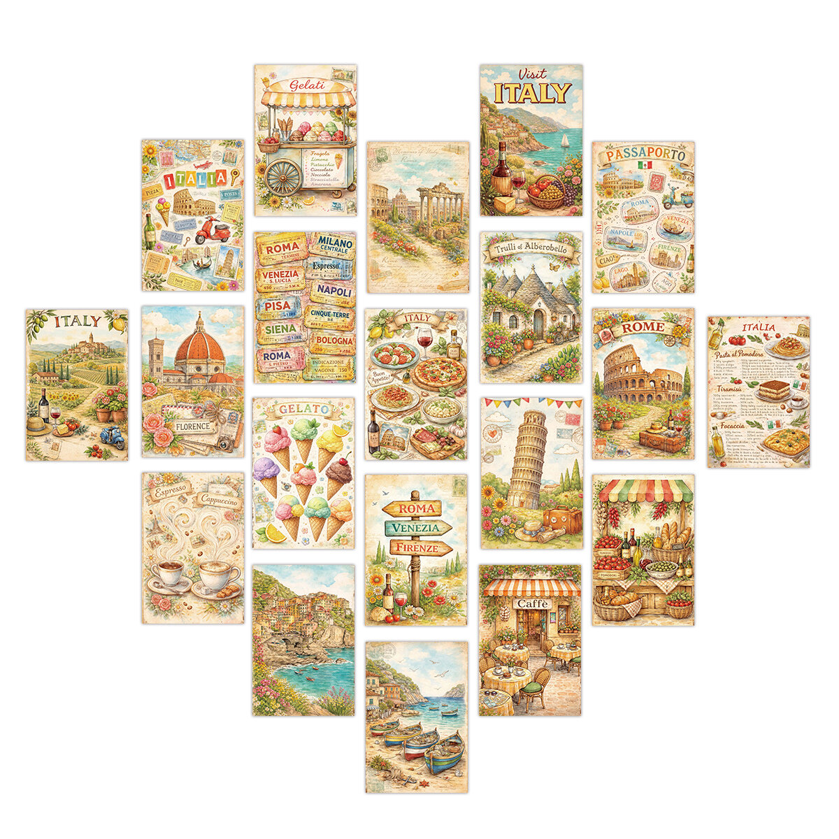 20pcs Vintage Hand-Illustrated Travel Themed PostcardsTravel Journaling DecorHome Wall Art CardsGifts For Travel Enthusiasts