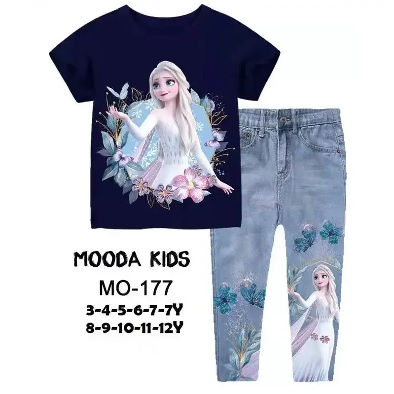 Mooda Kids Frozen Clothing Casual Set Printed Jeans Baju Frozen M0-177