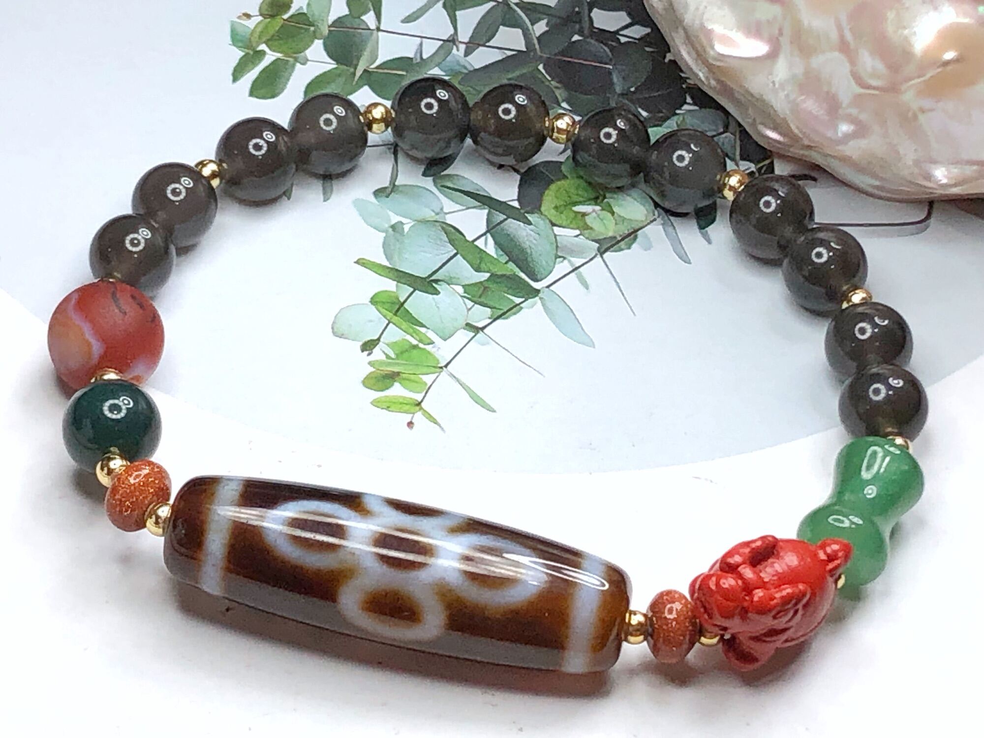 Tibetan Lightning Five Eyes Dzi Bead Bracelet 西藏天珠闪电五