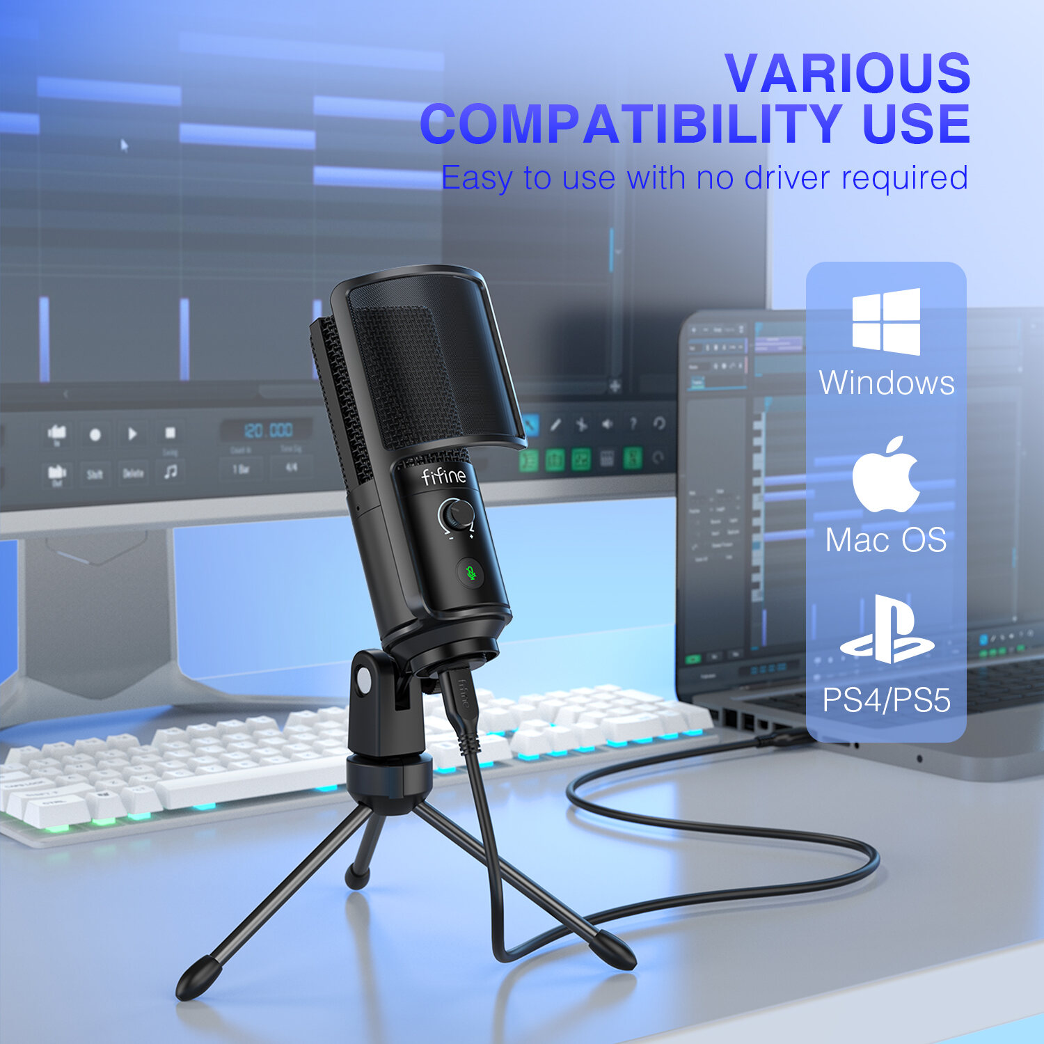 FIFINE USB Streaming Microphone with Pop Filter,Condenser Mic Set with Tap-to-Mute&Vol Control for PC,Recording,YouTube-K669PRO1. 