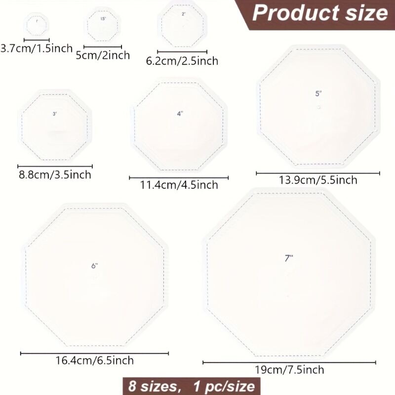 8Pcs Hexagon Quilting Template Set Multipurpose Sewing DIY Quilting Sewing Crafts Tool for Professional Quilters & Hobbyists