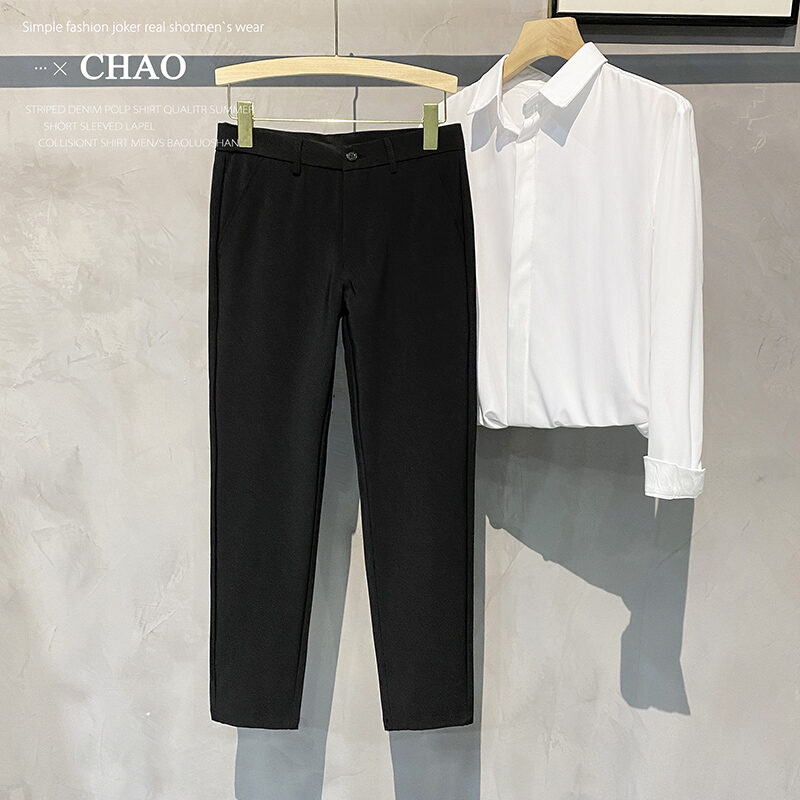 Fall Small Suit Pants Men's Ninth Pants Sub-Pendant Drape Silm Tapered Casual Pants Men Business All-Match Suit Pants Tide. 